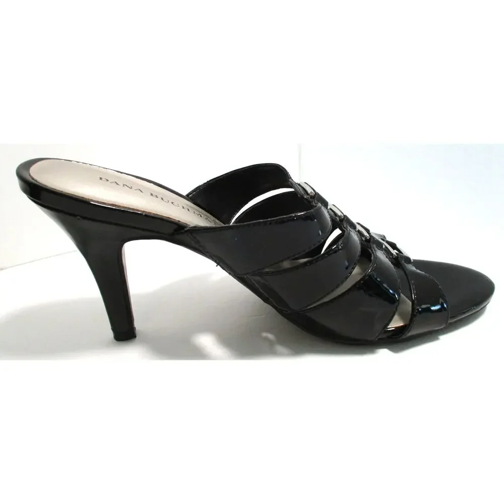Dana Buchman Women's Tabitha Black Patent Slide High Heel Sandals Size 8.5M